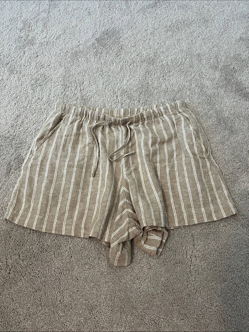 GAP Beige Striped Linen-Blend Drawstring Shorts